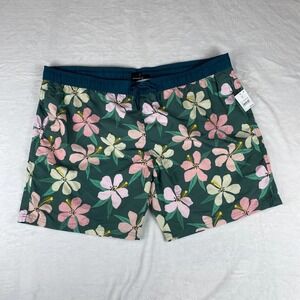 Mad Engine Swim Shorts Men's 2XL‎ Green Floral Comfort Elastic Waist Drawstring